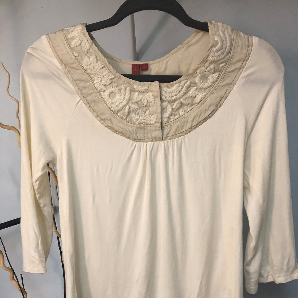 Anthroplogie Cream Embroidered Top/T-shirt